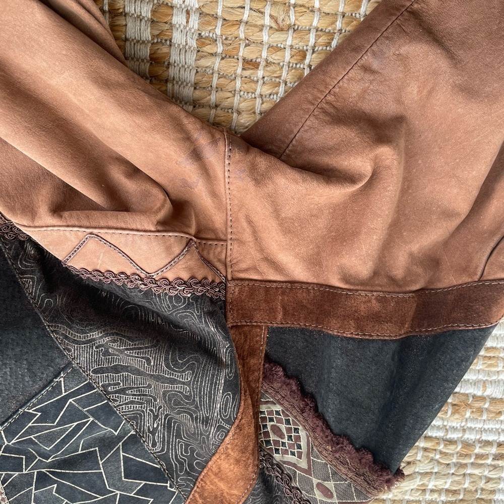 Vintage Winlit Leather Jacket Boho Patchwork Western Distressed Brown 90s - Picture 14 of 14